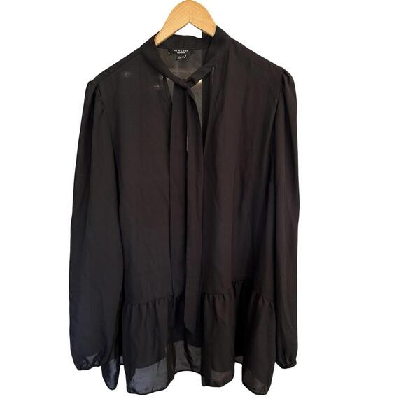 New Look Black Tie Neck Blouse – Size 16 - Picture 2 of 9